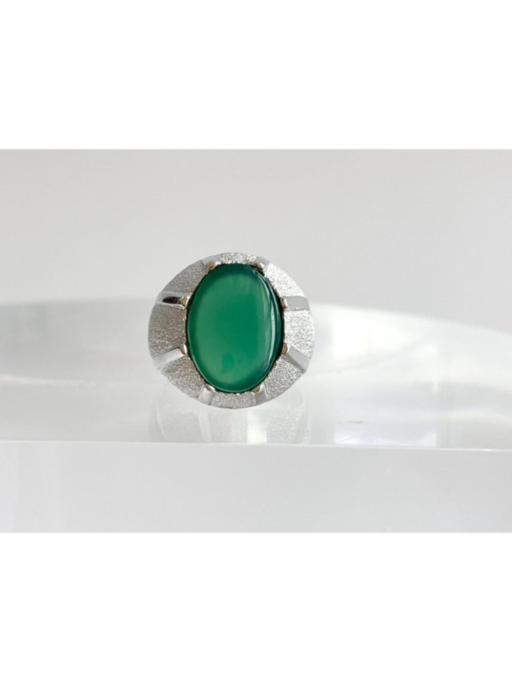 Yemeni Green Aqeeq Agate Solitaire Sterling Silver 925 Vintage Ring - sz 6 - Picture 4 of 16